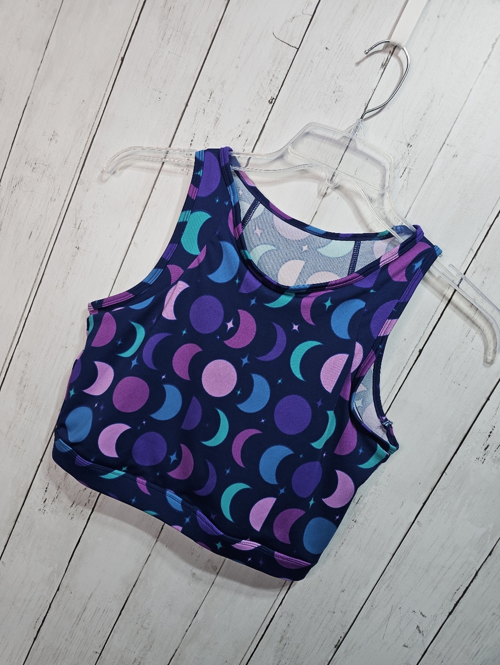NWOT POP Fit Women's Blue Moon Print Sports Bra Wireless Size Medium No Padding. - Picture 2 of 6